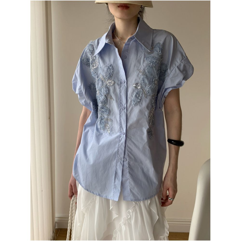 ASAYA6861 – Fleur Éclat Embroidered Shirt 🤍🌸✨