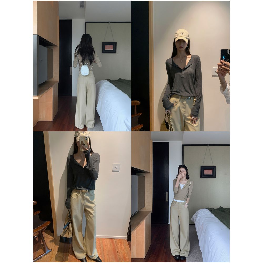 MULVAN s stylish pants are now available Off white wide leg jeans for women loose fit casual style high waisted straight leg flowing trousers image 2