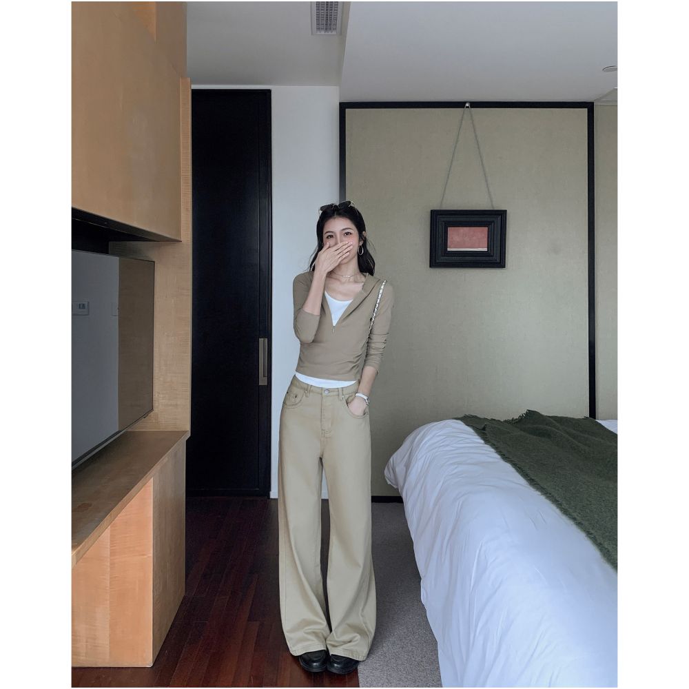 MULVAN s stylish pants are now available Off white wide leg jeans for women loose fit casual style high waisted straight leg flowing trousers image 5