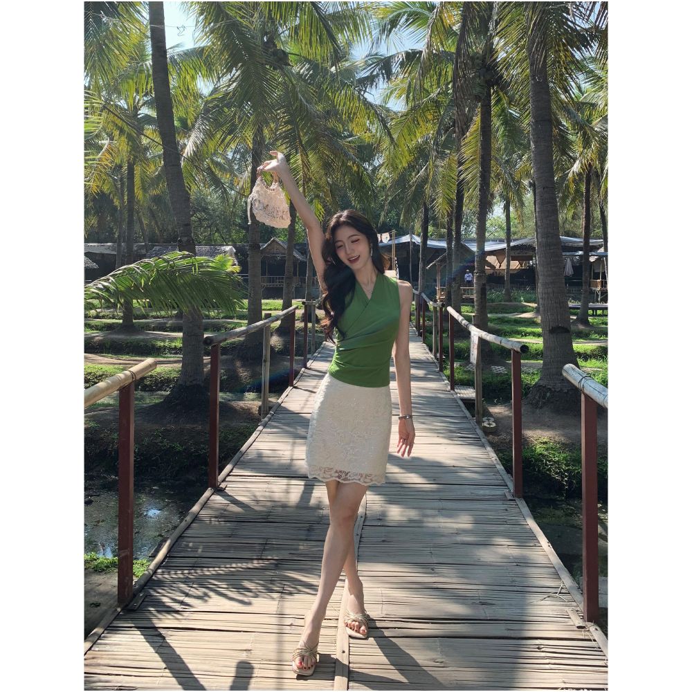 MULVAN Minimalist Style Crossover V Neck Knitted Vest for Women Slim Fit Waist Defining Sleeveless T Shirt Elegant Top image 3