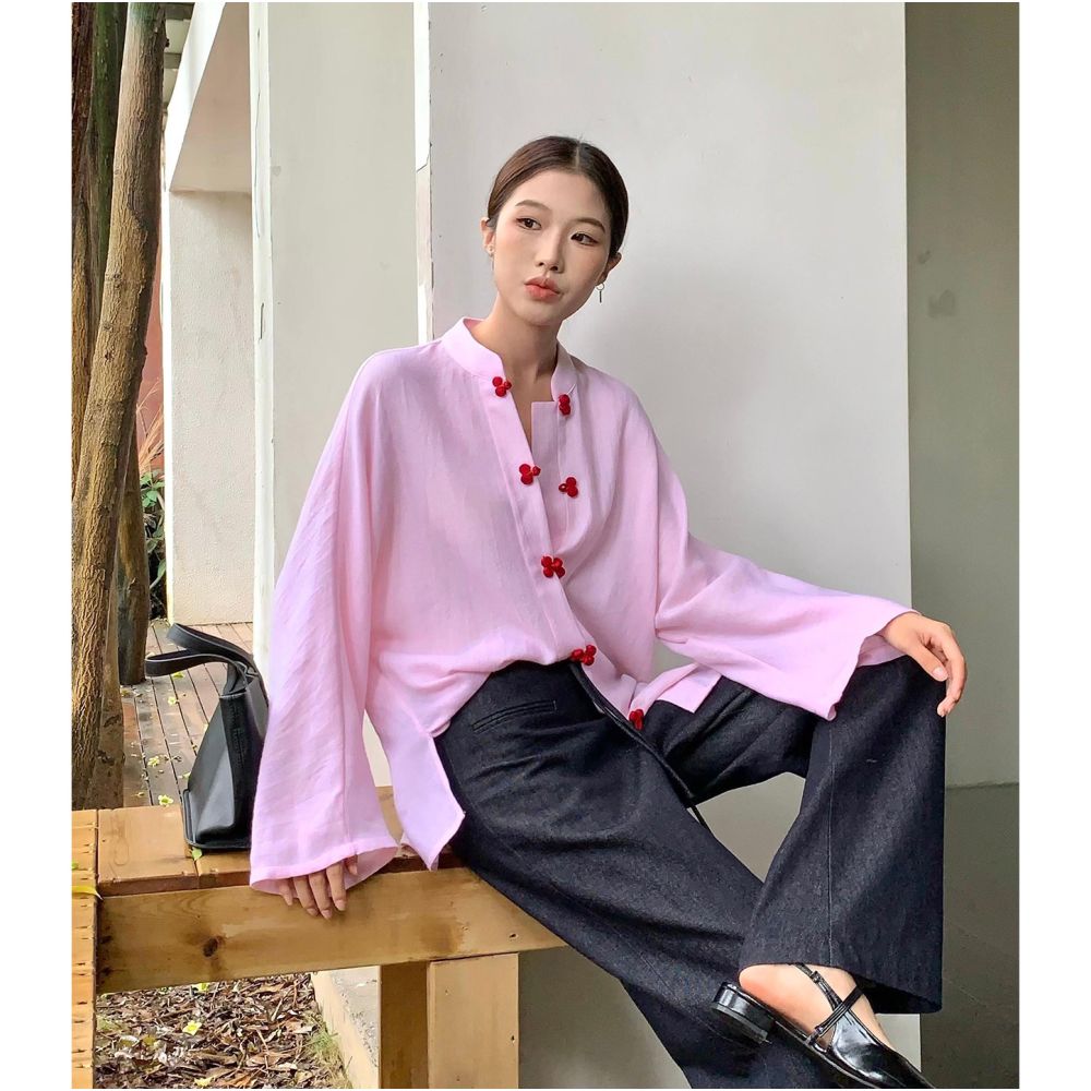 Women s pink traditional Chinese style shirt new spring 2026 style new Chinese temperament complete OOTD outfit loose top image 1