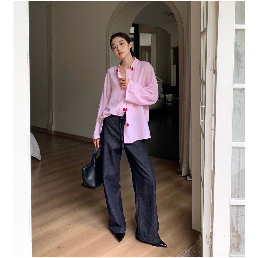 Women s pink traditional Chinese style shirt new spring 2026 style new Chinese temperament complete OOTD outfit loose top image 2