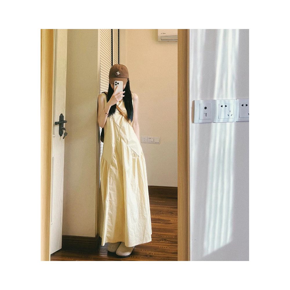 French style sleeveless vest dress new summer 2024 design fitted waist long dress gentle and sweet image 2