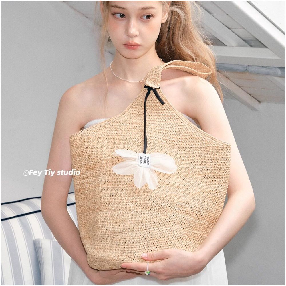 feytiy Plant inspired fresh and stylish handmade raffia bag perfect for summer A versatile and fashionable handmade raffia shoulder tote bag for an ethereal fresh look image 2