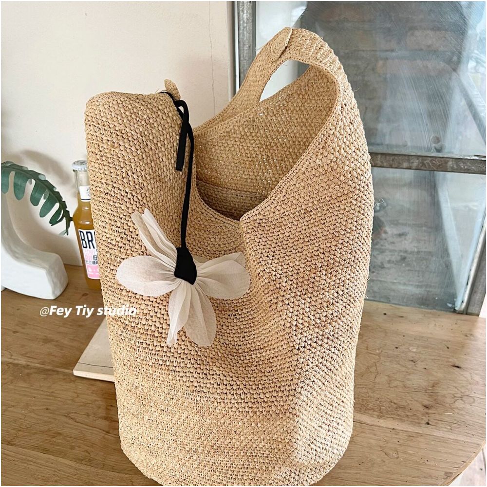 feytiy Plant inspired fresh and stylish handmade raffia bag perfect for summer A versatile and fashionable handmade raffia shoulder tote bag for an ethereal fresh look image 3