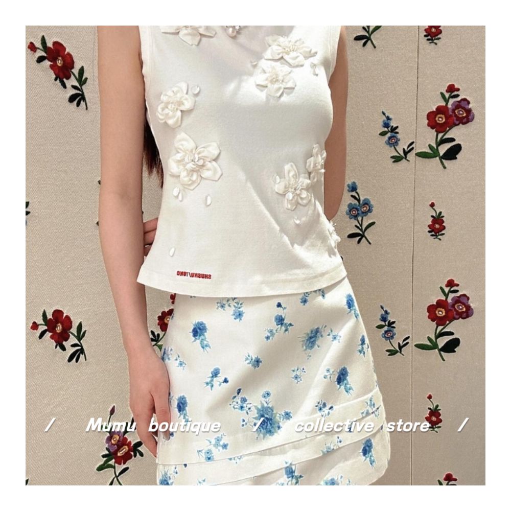 Custom designed SHUSHU Spring embroidered cotton blend vest with sequins beads and flowers sleeveless top image 0
