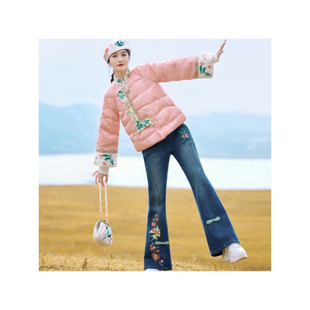 ASAYA6893 – Blossom Bird Embroidered Flare Jeans 🕊️🌸💙