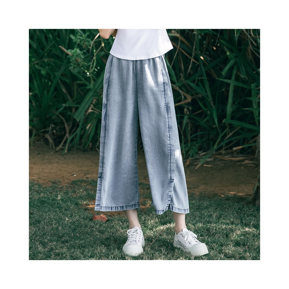 Su Luo s original SOLO Smoky Bird s Nest Summer Slimming Chinese Trend Embroidered Thin Denim Wide Leg Pants image 3