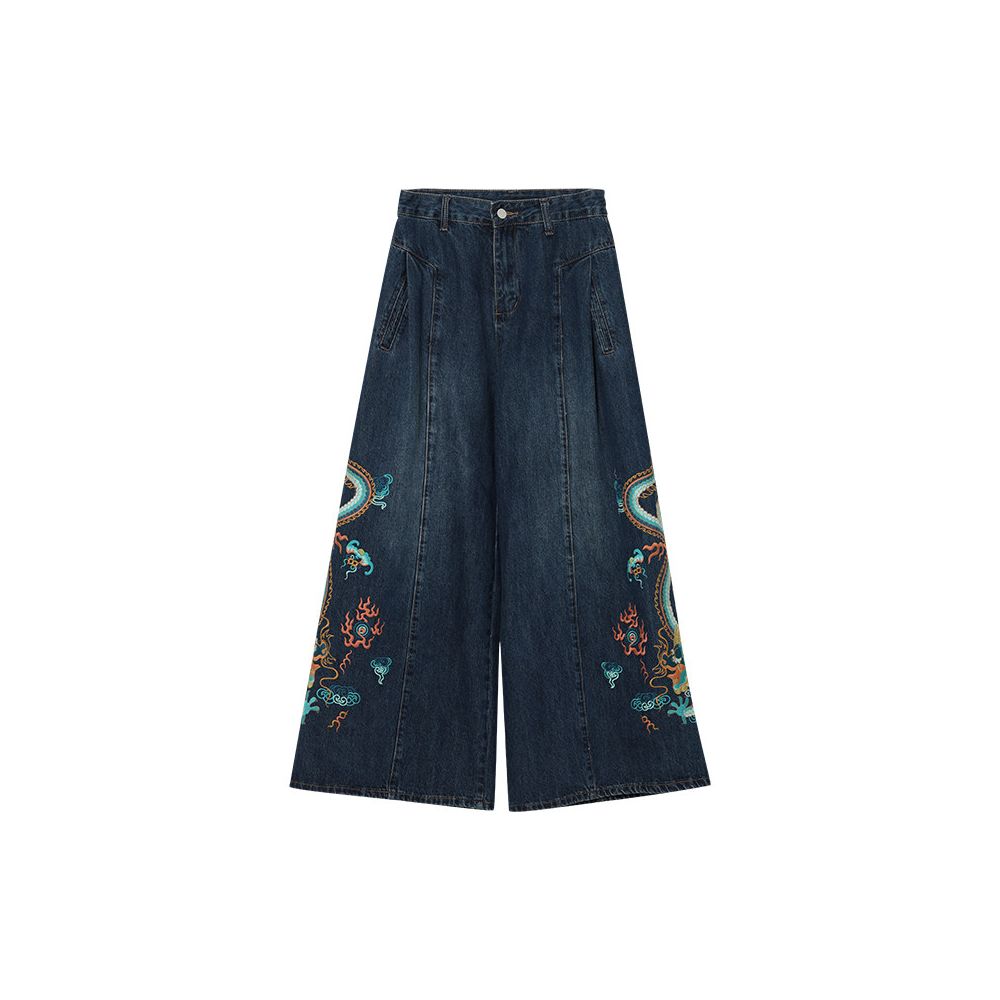 Su Luo s original Spring Dragon New China Chic wide leg trousers heavy industry embroidery loose jeans image 5
