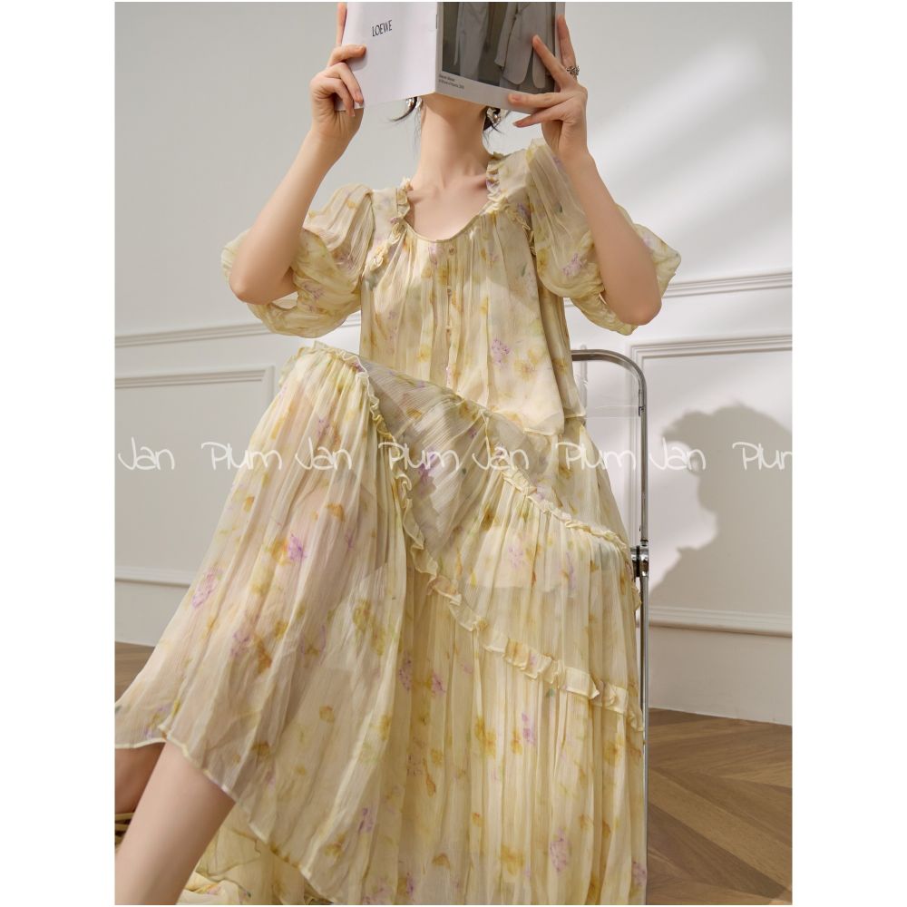 Plum Jan French Retro Ruffled Trim Tea Break Short Sleeve Shirt and Skirt Two Piece Set New Summer Set image 4