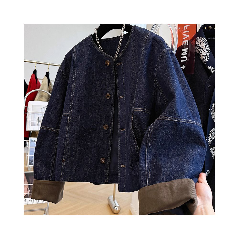 Highly recommended Super stylish French retro blue denim jacket for women loose fit versatile and trendy for petite women perfect for autumn image 0