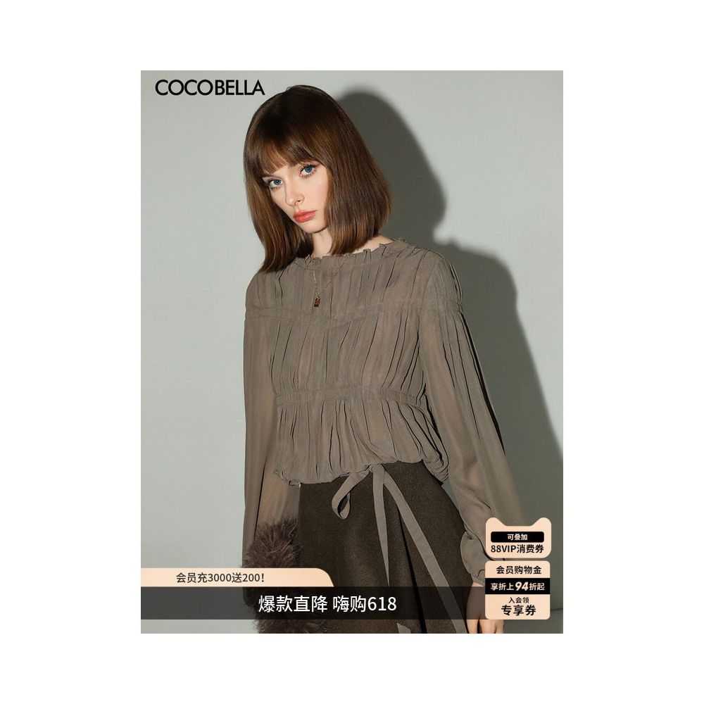 COCOBELLA elegant hand pleated chiffon blouse with ruffled trim perfect for working women SR7062 image 1