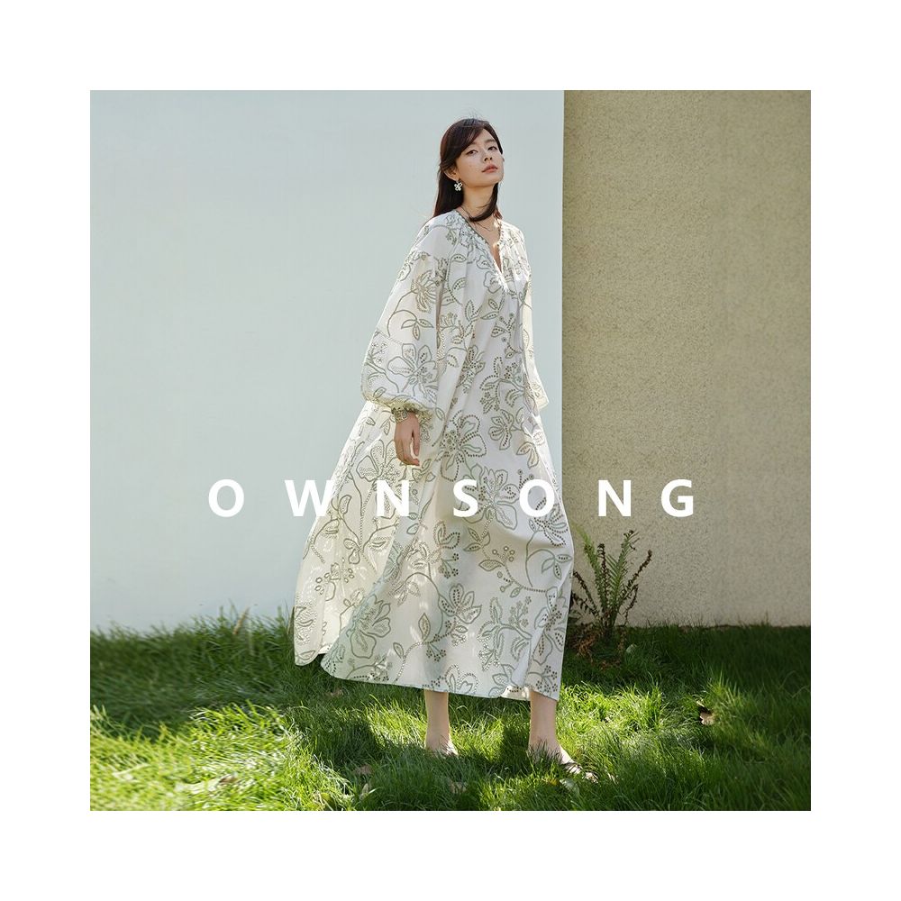 OWNSONG Lightweight Holiday French Style Lazy Pure Cotton Heavy Embroidery Dress for Women Summer Loose Fitting Vacation Maxi Dress image 2