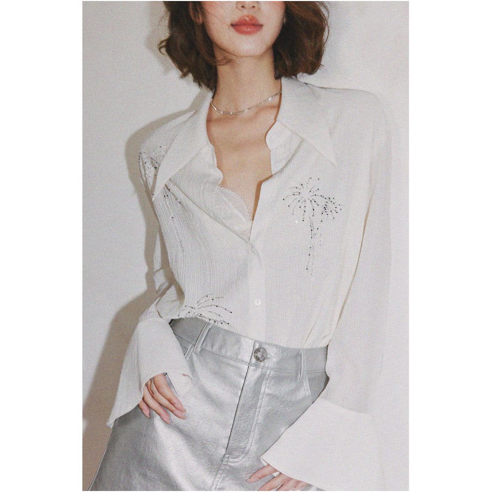 ASAYA6921 – Stardust Whisper Blouse ✨🤍🌙