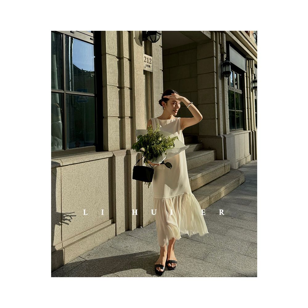 LiHuiEr Li Huier Prague White Dove Acetic Acid Dress Women s 2026 Super Beautiful and Slimming Long Dress image 0