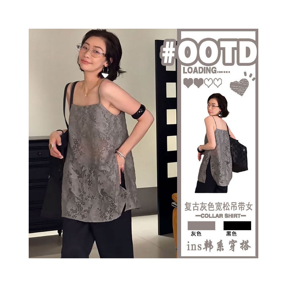 French plus gray lace camisole vest for women s summer wear 2025 new hollow out slit sleeveless layered top image 1