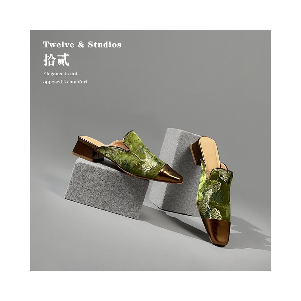 Italian lambskin New Chinese style closed toe slippers for women summer color blocked sandals embroidered mules image 3