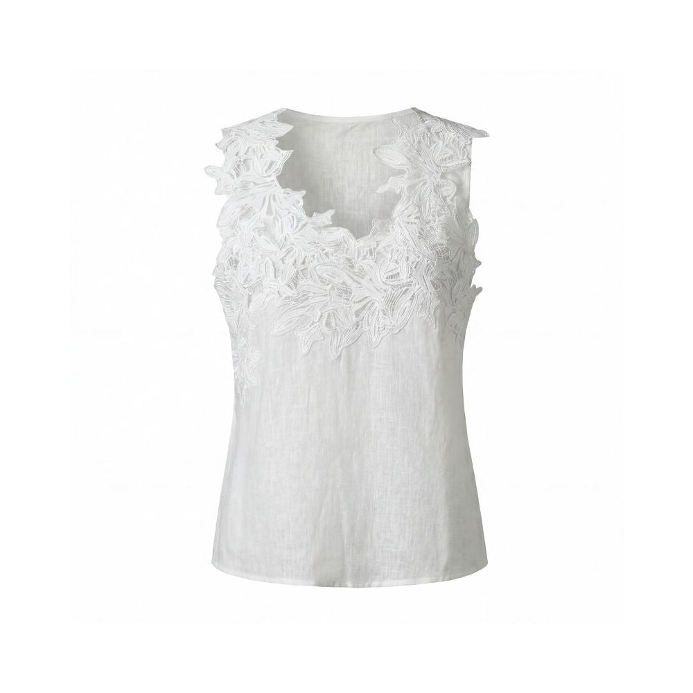 White heavy duty lace trim embroidered patchwork sleeveless vest for women 2026 summer new style absolutely gorgeous plus size top image 5