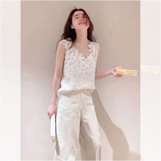 ASAYA6942 – Fleur Lace Satin Top 🤍🌿