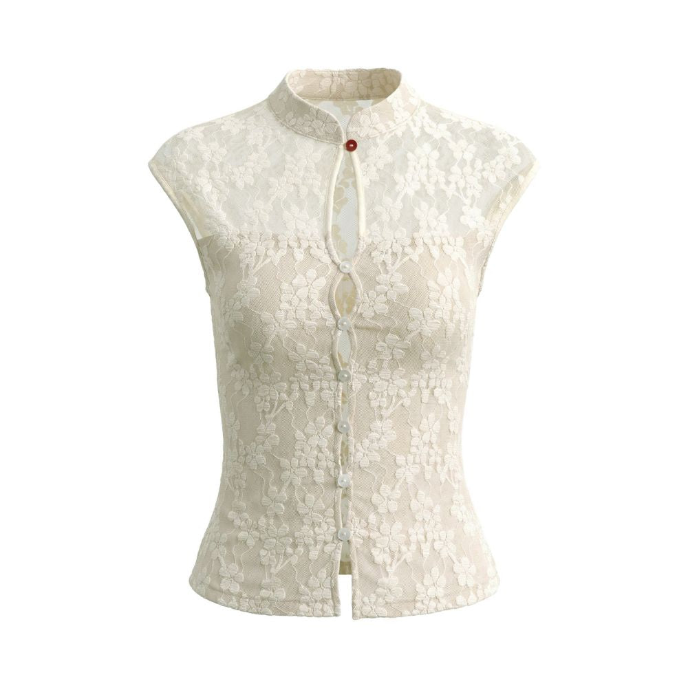 ASAYA6945 – Celeste Lace Mandarin Top 🤍🌿