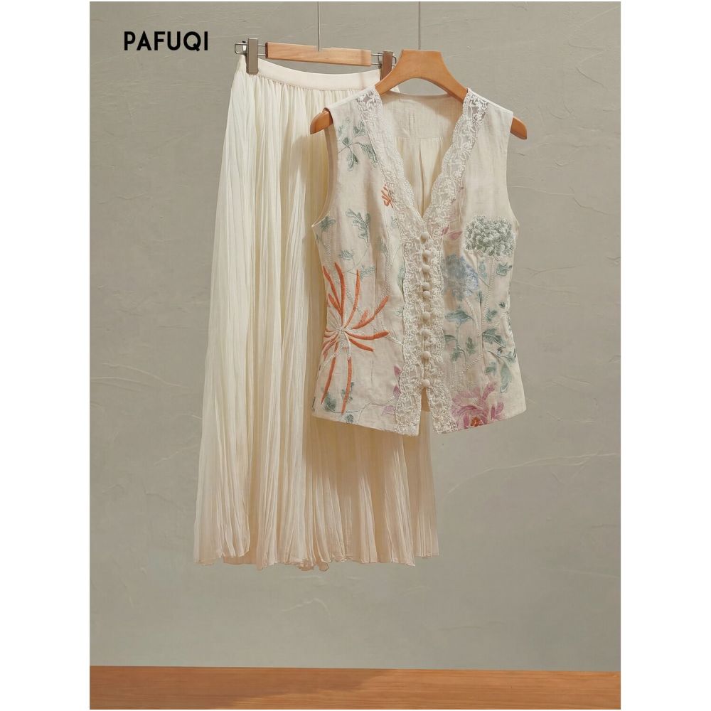 Improved New Chinese Style Heavy Embroidery Sleeveless Linen Vest Thin Style Light Chinese Style Women s Clothing 2026 Summer New Arrival image 1