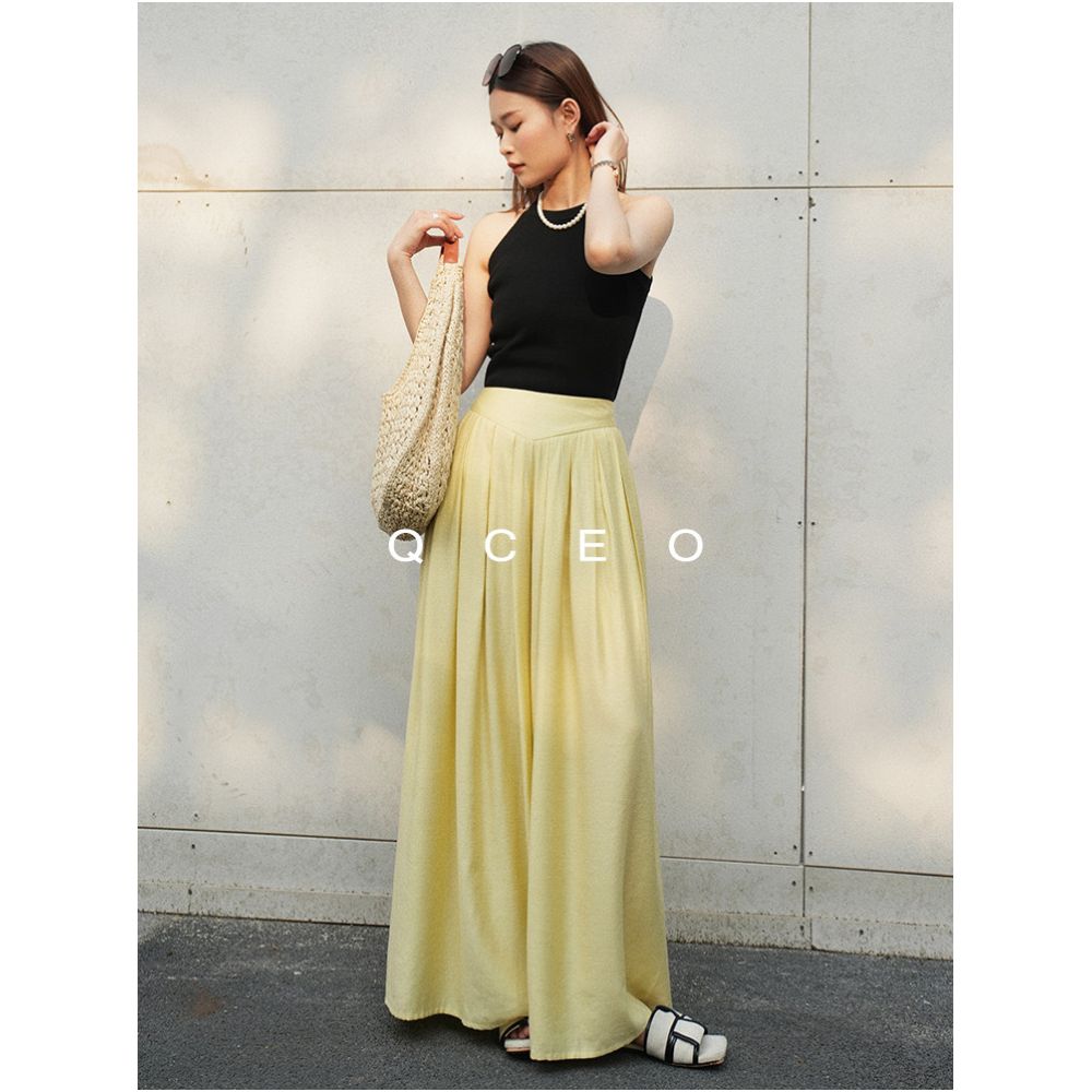 QCEO Flowy Magic Pants Skirt Pants Pleated Air Pants Slimming Yamamoto Style Long Pants Loose Wide Leg Pants for Women Summer and Autumn image 3