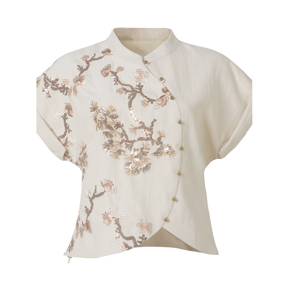 AVLINVA Flower Lying Wine New Chinese Style Women s Clothing 2025 New Short Sleeved Shirt Elegant Women s Top image 0