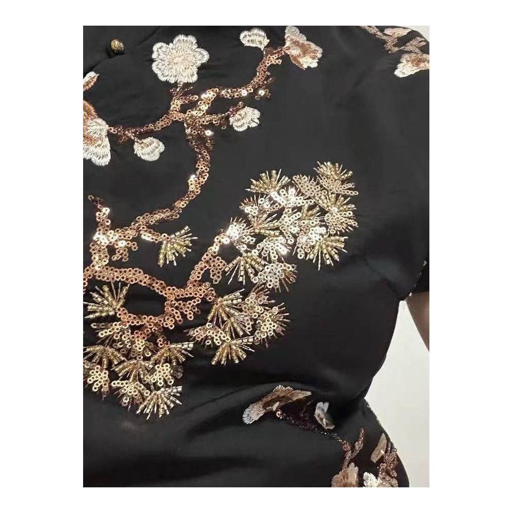 AVLINVA Flower Lying Wine New Chinese Style Women s Clothing 2025 New Short Sleeved Shirt Elegant Women s Top image 3