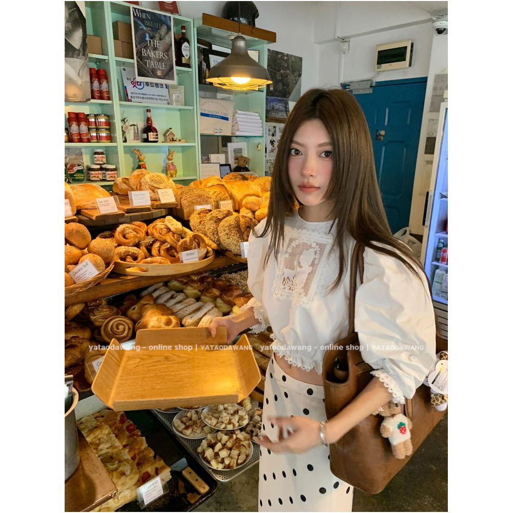 Big Dog with Braces nini Summer 2026 New White Five Point Puff Sleeve Reversible Women s Shirt image 2