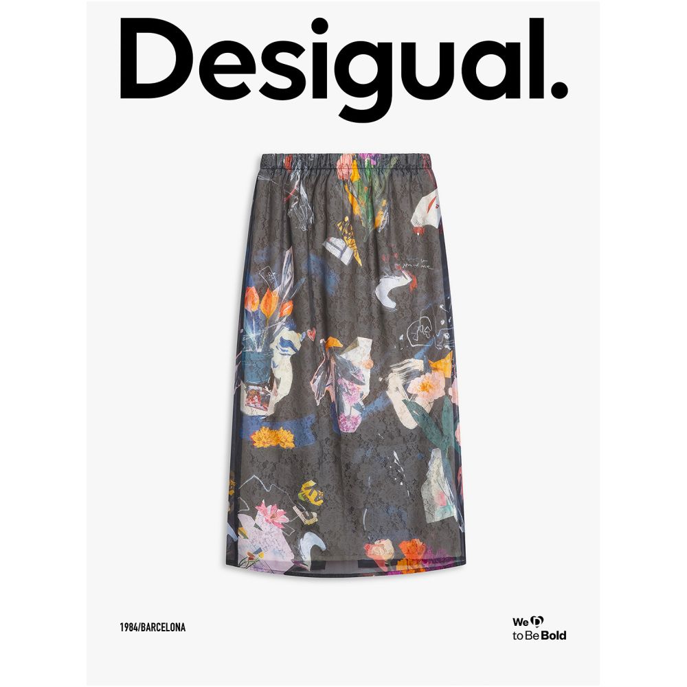 Desigual Spring Summer 2026 New Arrival Illustration Print Organza Lace Elastic Waist Long Women s Skirt image 4