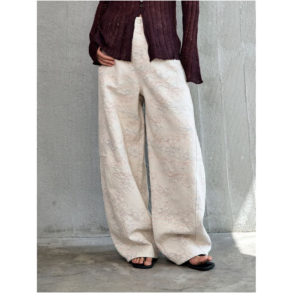 Luo Bian Original Design Retro Embroidered Jeans New Autumn Style Loose Wide Leg Pants image 0