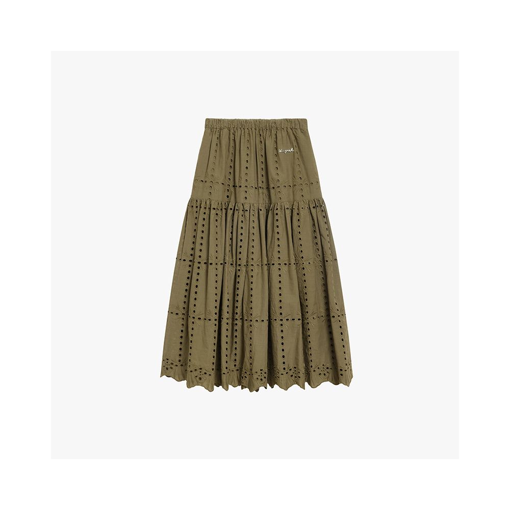 ASAYA6980 – Olive Broderie Midi Skirt 🌿✨