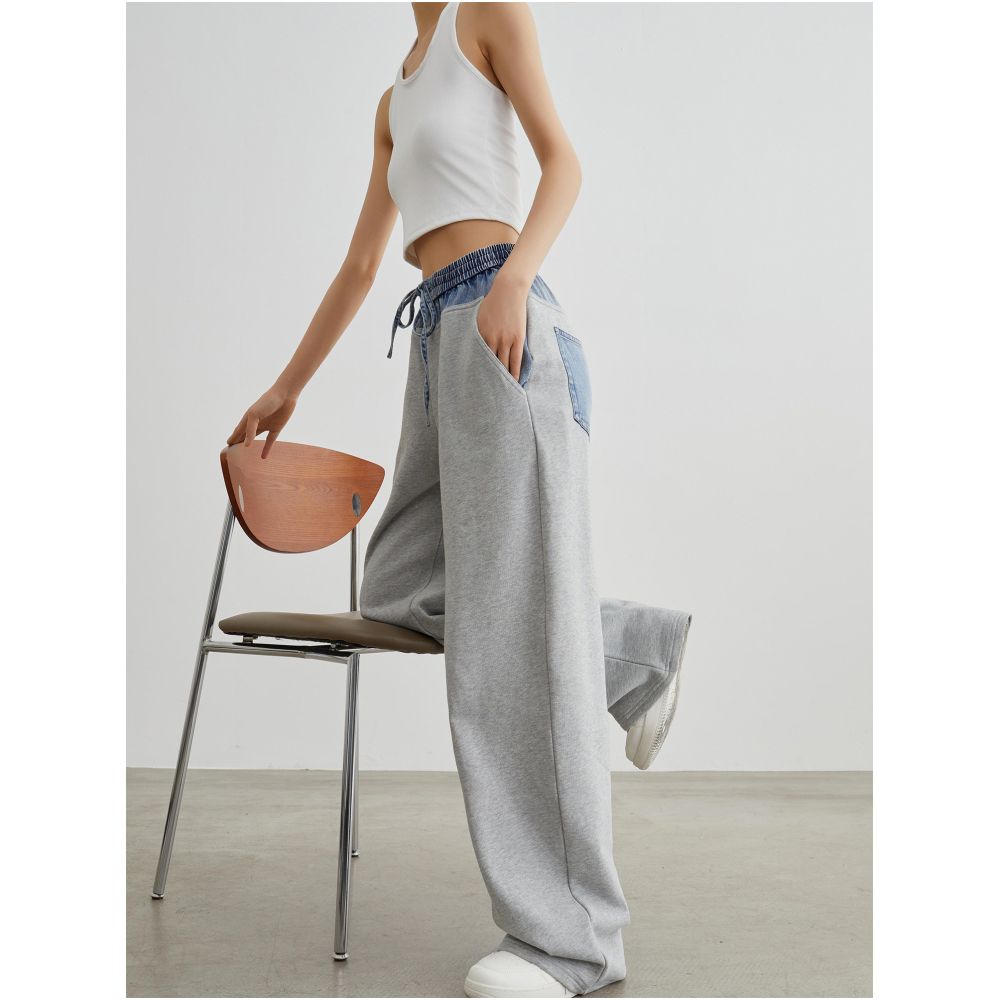 MOGE everyday versatile comfortable casual pants gray sweatpants with color blocking women s 2026 summer new style pants image 4