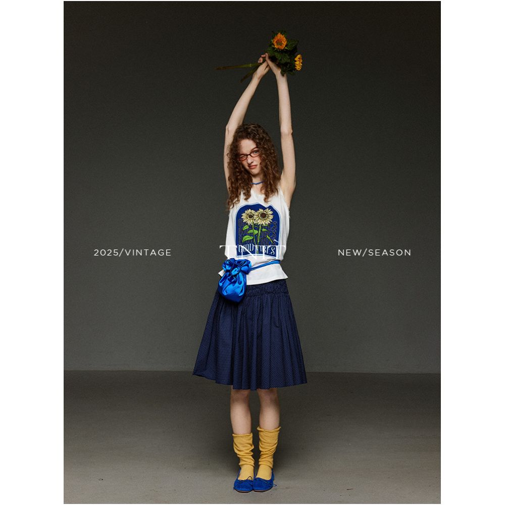TNIT Lace Collar Sunflower Print Vest for Women Summer Design Unique Style Sleeveless T Shirt Top image 3