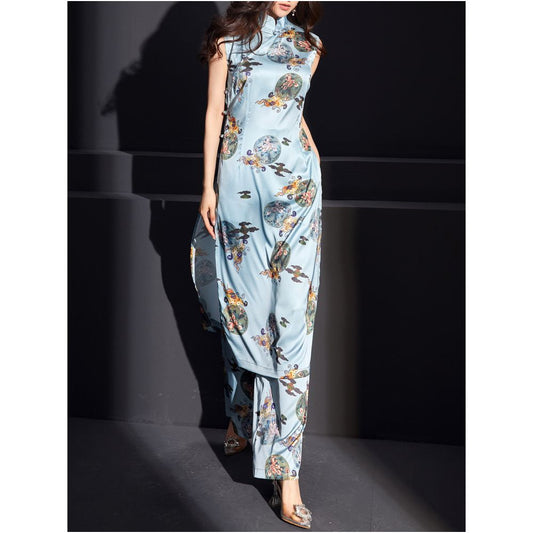 ASAYA7006 – Celestial Bloom Cheongsam Set 💙🌸✨