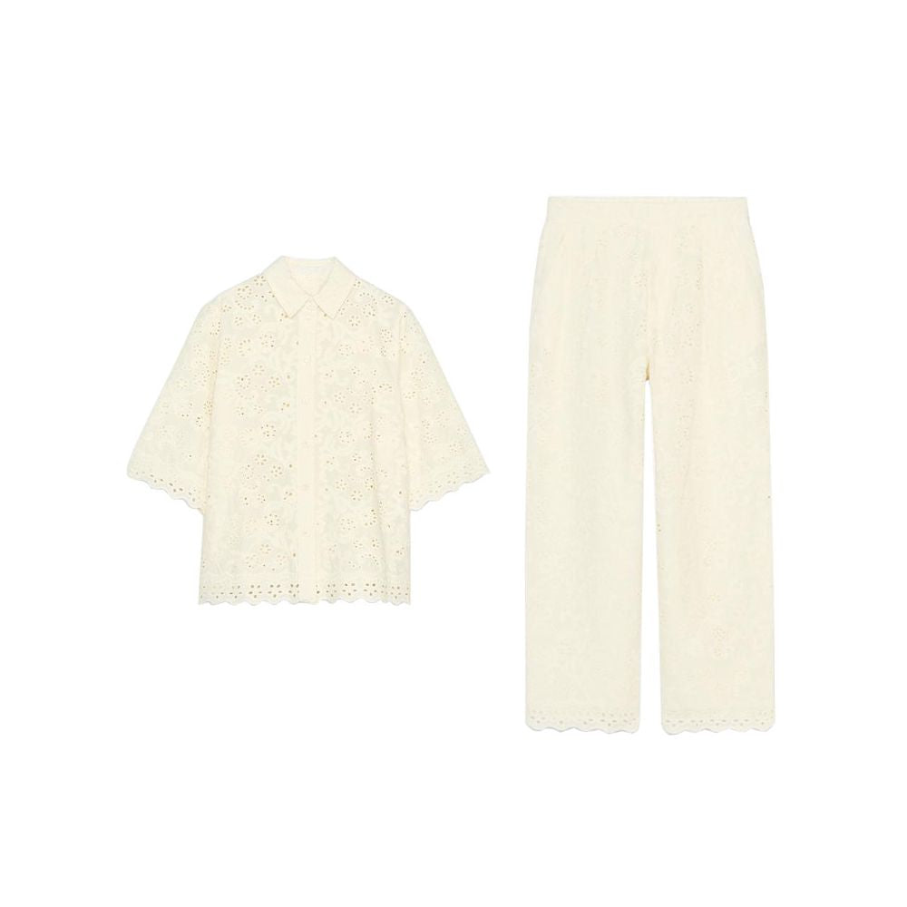 Short sleeved collared openwork embroidered shirt 2731063 Pleated mid waisted openwork embroidered trousers 2731064 image 4