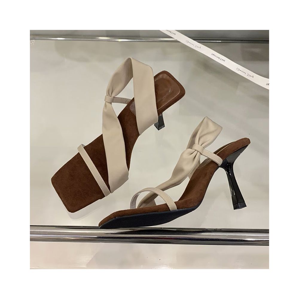 Women s high heeled sandals with stiletto heels and square toes versatile style 2026 new summer Korean style elegant and sophisticated slippers image 2