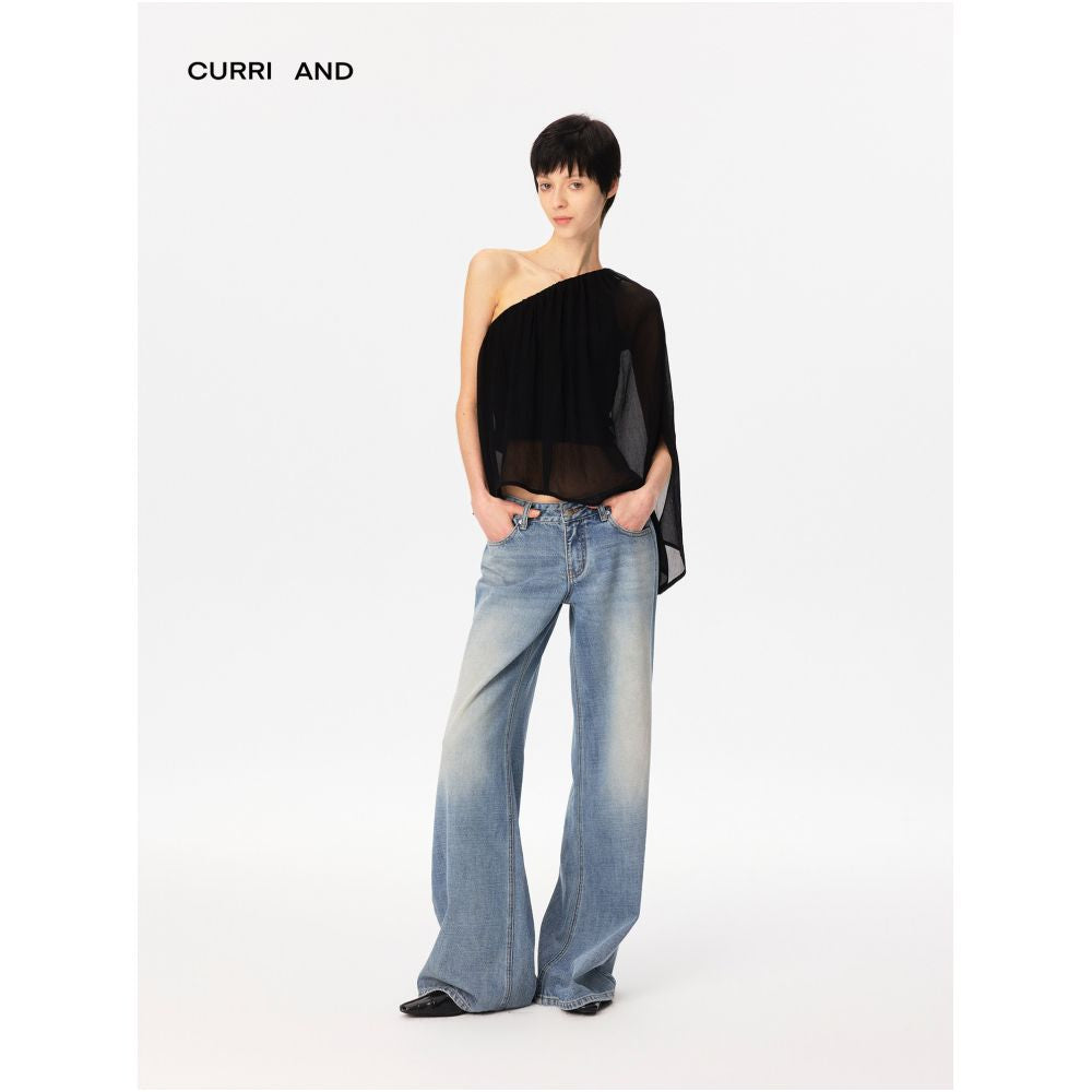 CURRI AND cupro fabric loose fitting asymmetrical top with off shoulder design anti exposure layered look image 1