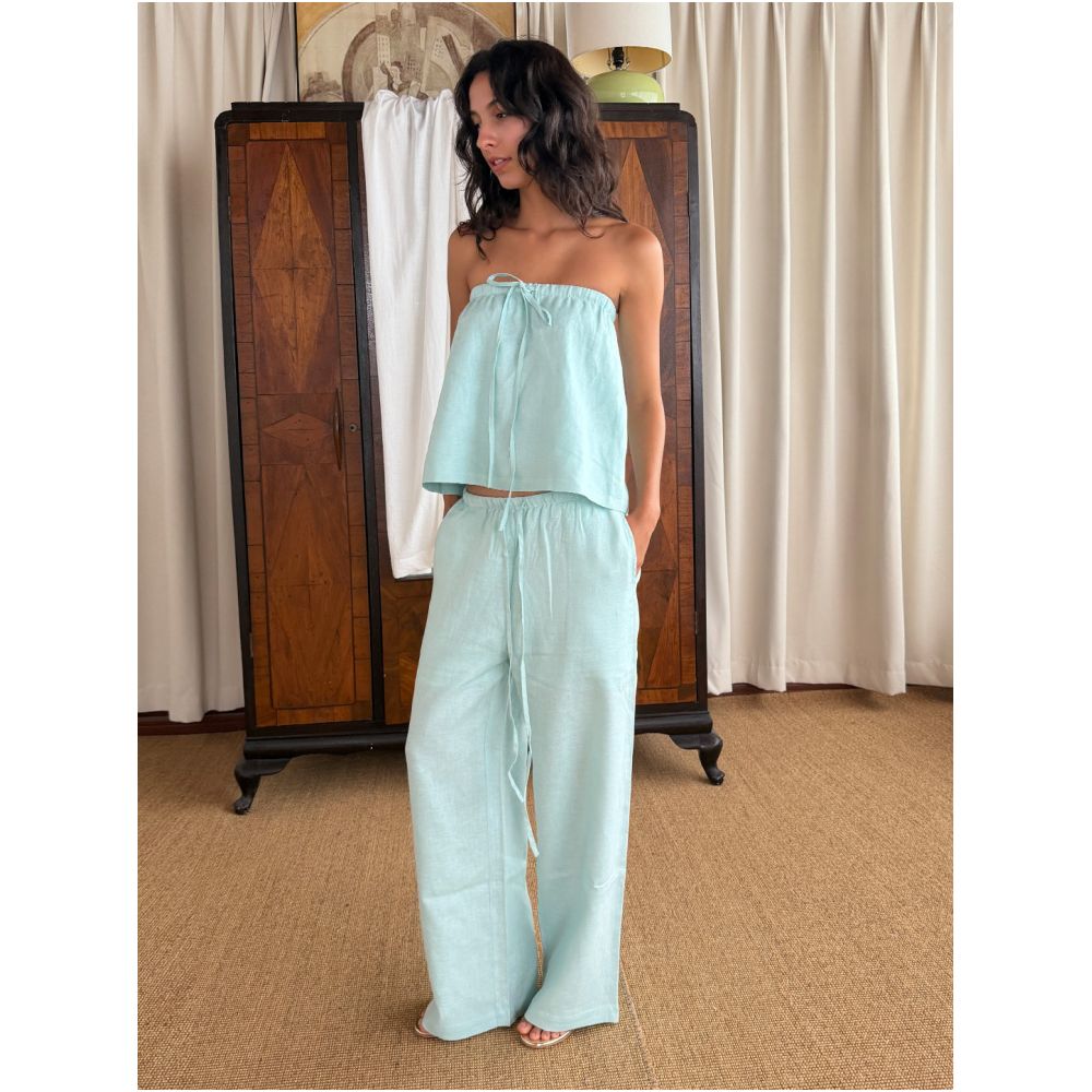 JaquanXu 100 Natural Linen Tencel Linen Drawstring Elastic Waist Bandeau Skirt Two Way Design image 0