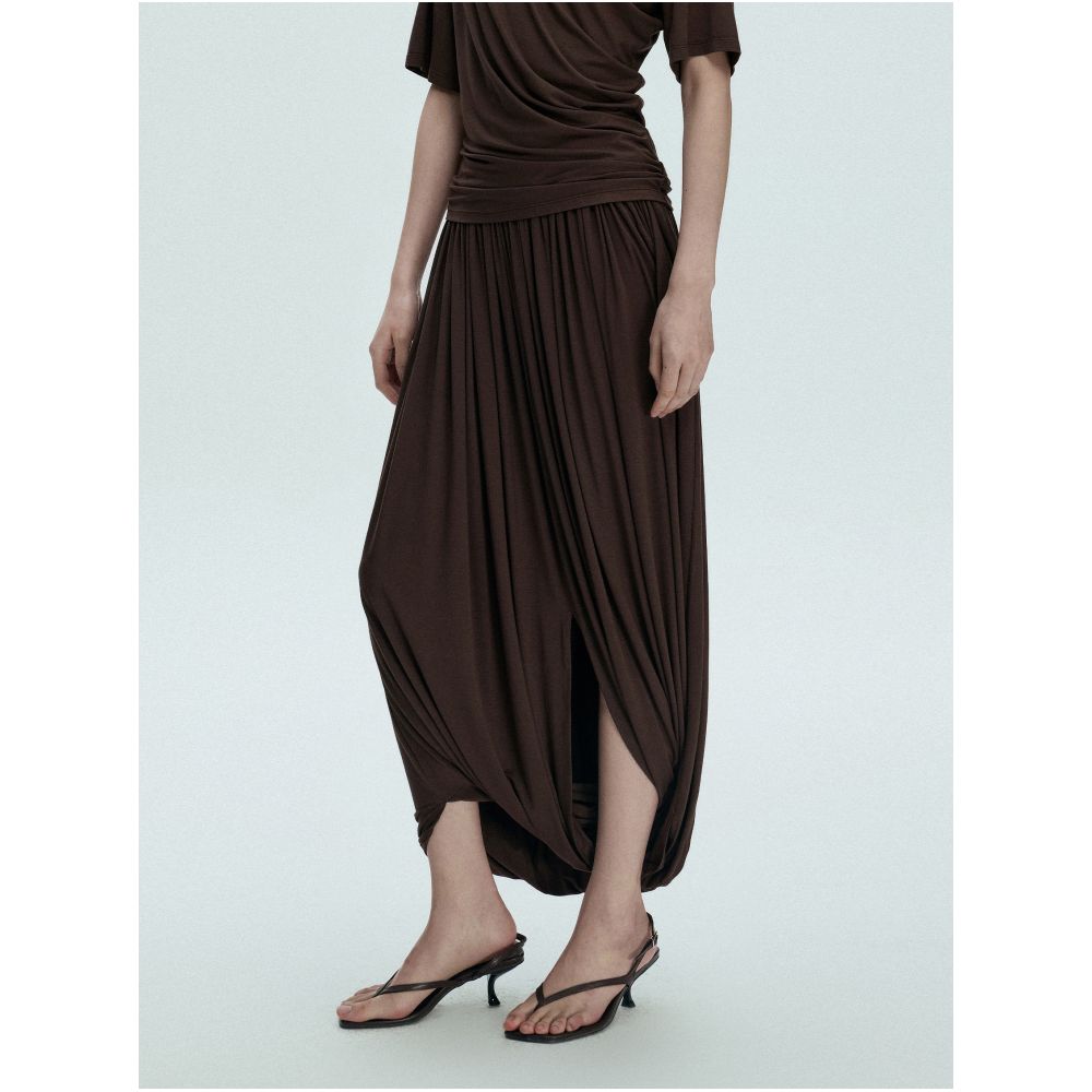 Bymolycho Effortless Outfit Ideas Coffee colored Pleated Midi Skirt Tulip Skirt Design Two Ways to Wear image 3
