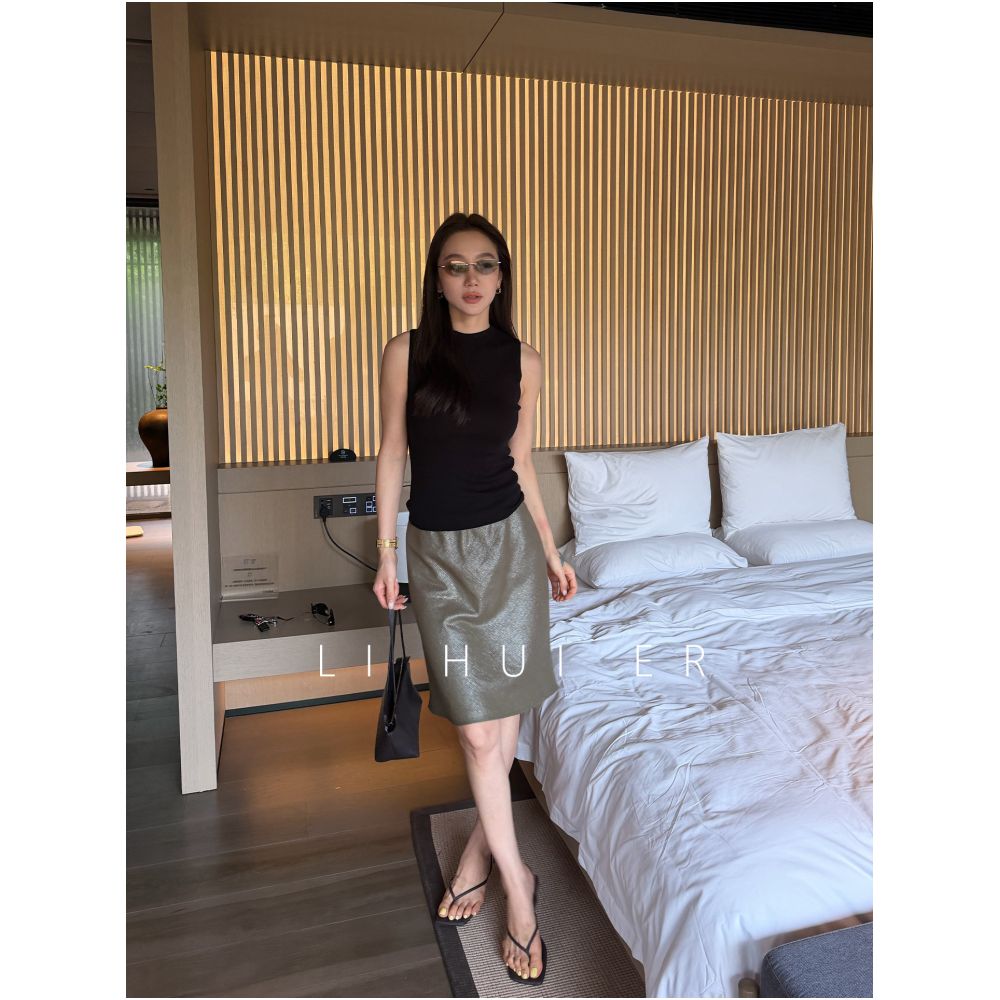 LiHuiEr Ey Summer Dream Green Summer Olive Green Cotton Linen Straight Mid Waist Short Skirt for Women image 1