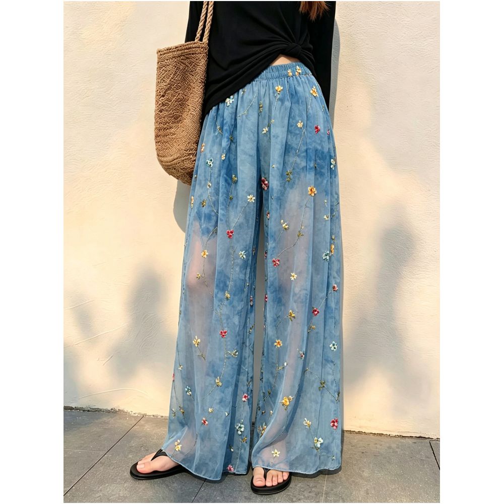 ASAYA7168 – Meadow Bloom Sheer Pants 🌼🩵