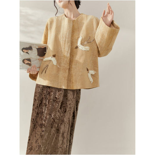 ASAYA7172 – Golden Crane Heritage Jacket 🕊️✨