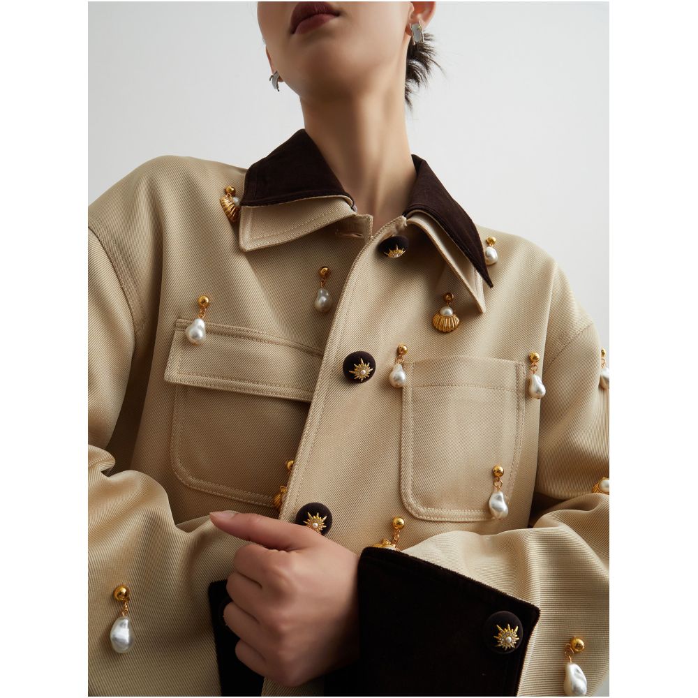 Barn style apricot patchwork jacket unique and beautiful for women with a sophisticated old fashioned Chanel inspired look perfect for Fall 2026 image 1