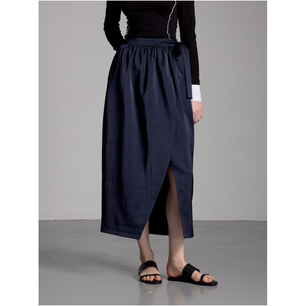 NON RESTRAIN Spring Summer New Arrival Satin Pleated Elegant and Stylish Slit Tulip Skirt for Women image 2