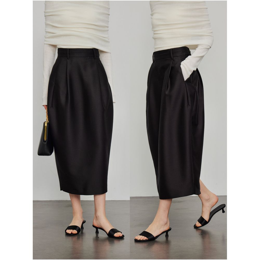 ASAYA7185 – Sculpted Elegance Midi Skirt 🖤✨