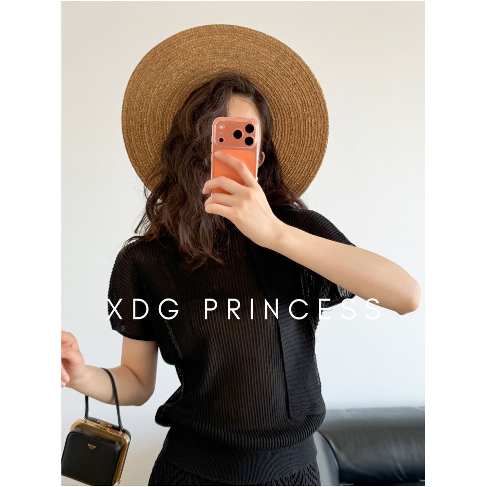 Elegant and simple style Tencel linen ribbon design solid color short sleeved knit top for women summer casual slimming top image 1