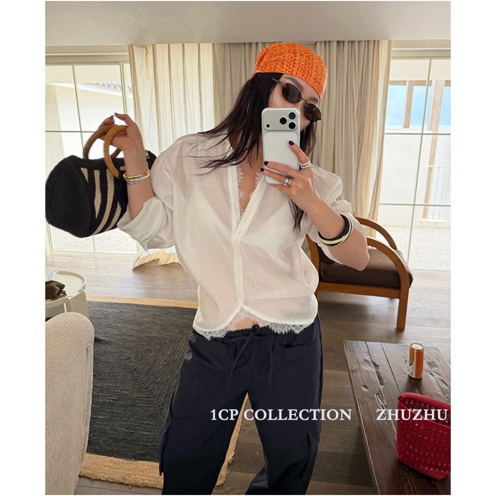 ASAYA7199 – Effortless Luxe Lace Shirt 🤍🖤