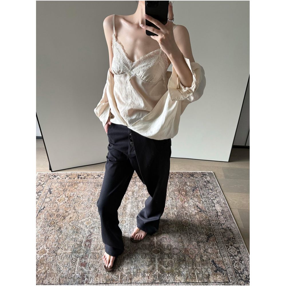 2ND STUDIOS French style lace trimmed blouse sexy and alluring a new 2026 design with a unique niche appeal image 1