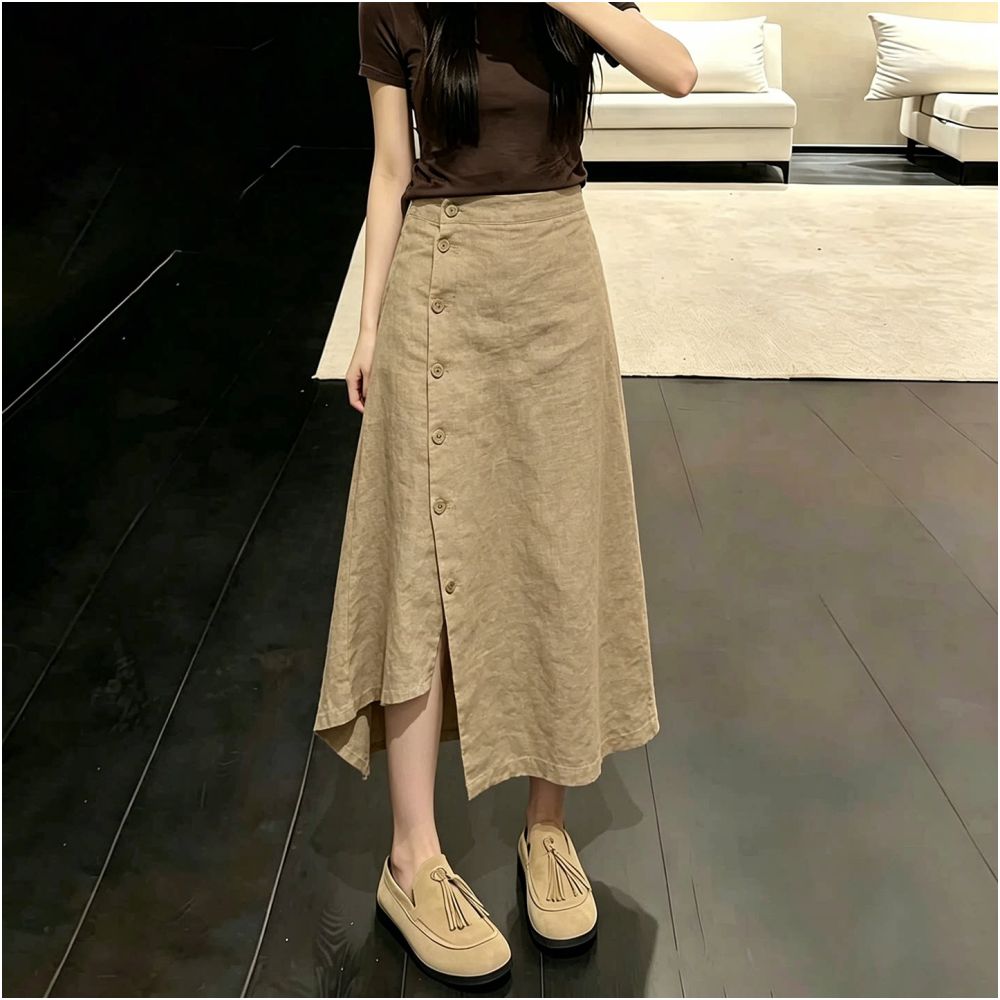 ASAYA7257 – Sandstone Grace Button Skirt 🤎🍂